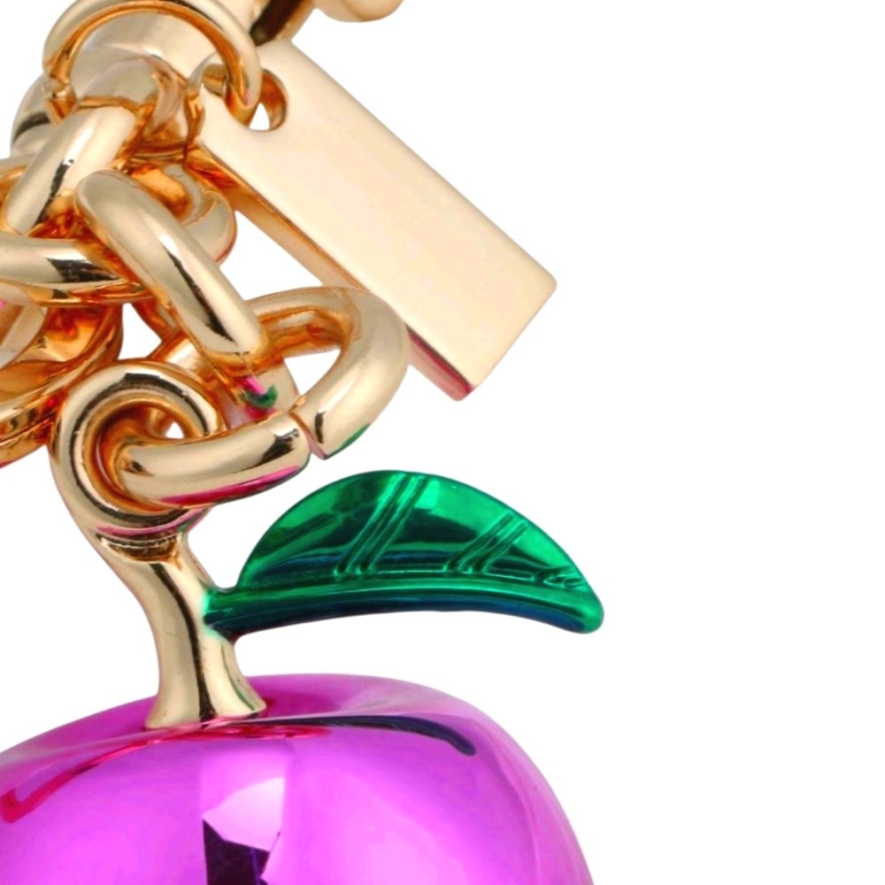 Hot Pink Large Metallic Apple Purse Charm and Gold Keychain Accessory - Picture 3 of 4
